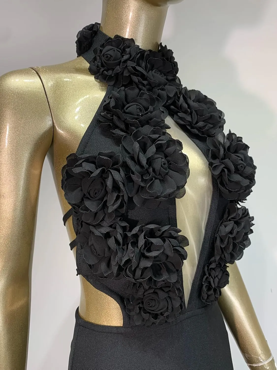 Women Luxury Designer Bandage Dress Halter Flowers Laced Up Back Long Slim One Piece Birthday Celebrity Evening Party Gowns