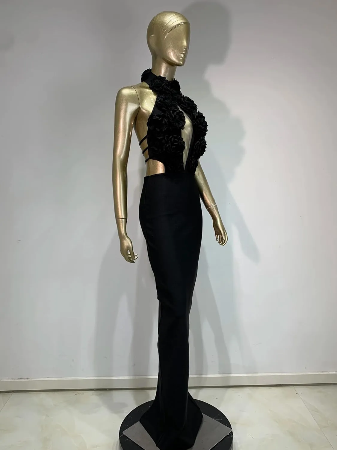 Women Luxury Designer Bandage Dress Halter Flowers Laced Up Back Long Slim One Piece Birthday Celebrity Evening Party Gowns