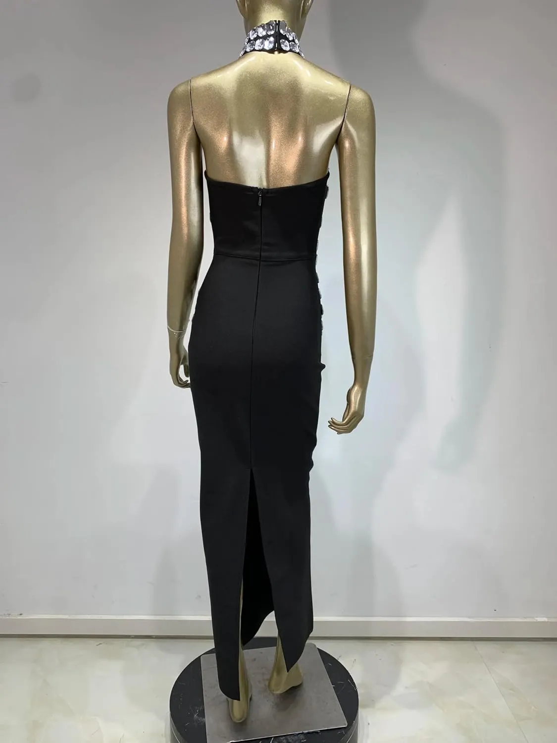 Women Luxury Designer Strapless Crystal Banadge Dress with Chorker Maxi Long Celebrity Evening Party Gala Gowns