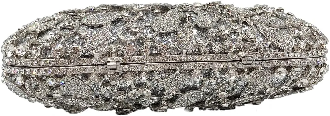 Women Luxury Flower Rhinestone Evening Clutch Bag Hollow Out Bridal Crystal Handbag Party Banquet Wedding Purse