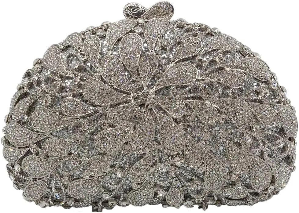 Women Luxury Flower Rhinestone Evening Clutch Bag Hollow Out Bridal Crystal Handbag Party Banquet Wedding Purse
