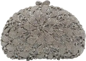 Women Luxury Flower Rhinestone Evening Clutch Bag Hollow Out Bridal Crystal Handbag Party Banquet Wedding Purse