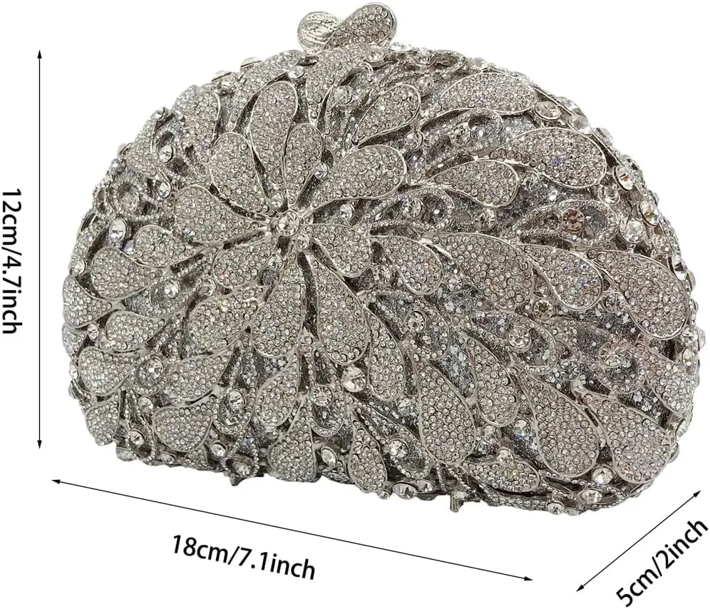 Women Luxury Flower Rhinestone Evening Clutch Bag Hollow Out Bridal Crystal Handbag Party Banquet Wedding Purse