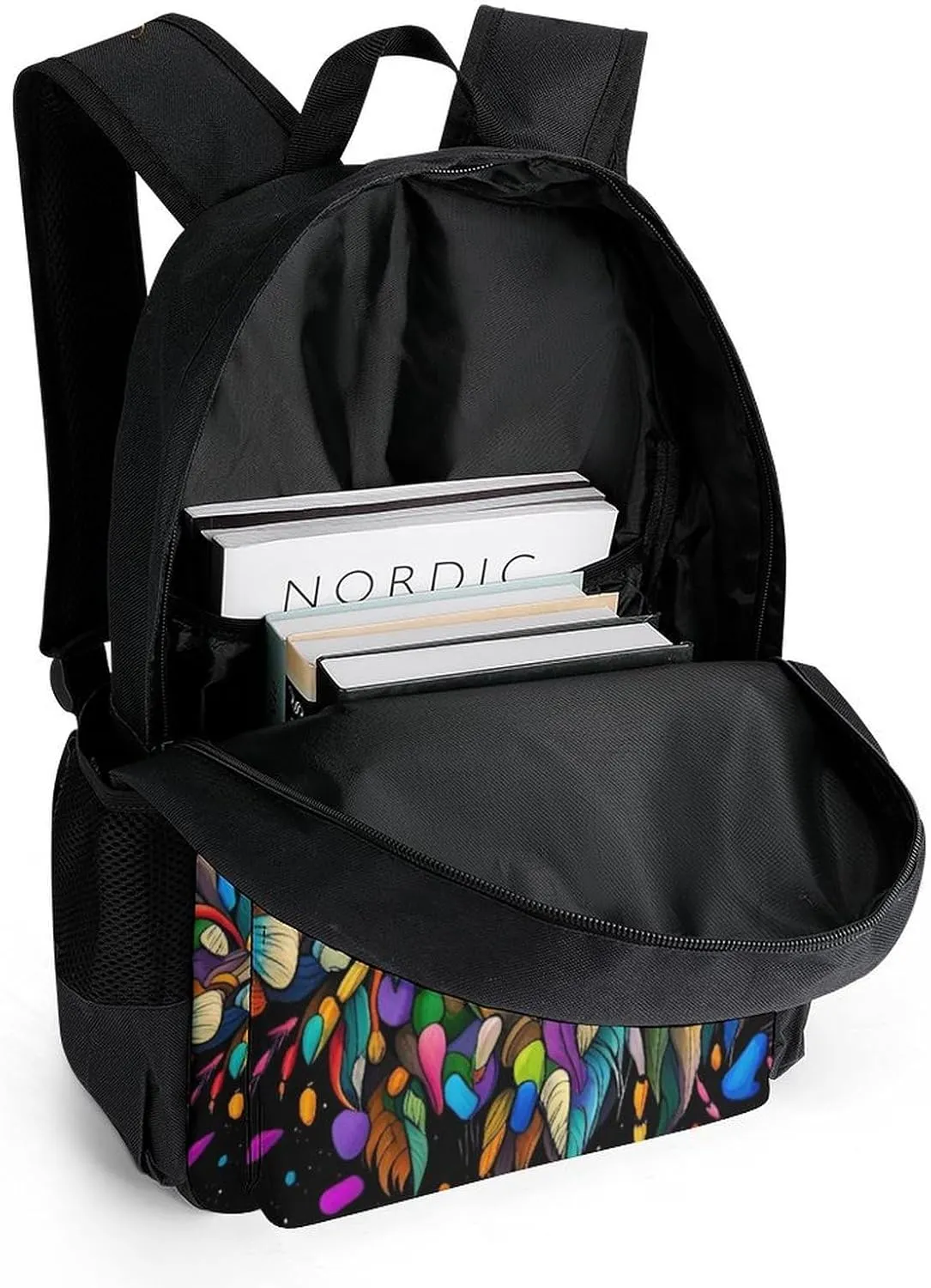 Women Men Polyester Africa Colorful Lion Watercolor Art Casual Daypack Large Capacity Bookbag With Side Pockets for Sports Picnic Walking Cycling