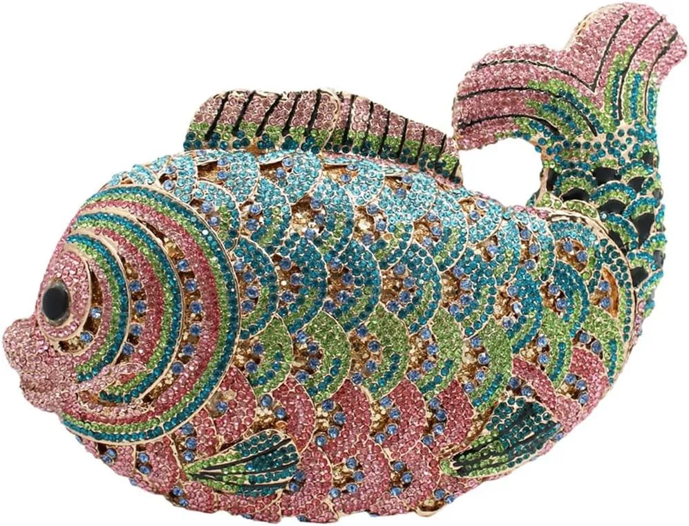 Women Mini Fish Clutch Luxury Rhinestones Purse Sparkling Banquet Handbag Wedding Party Clutch Bag
