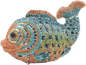 Women Mini Fish Clutch Luxury Rhinestones Purse Sparkling Banquet Handbag Wedding Party Clutch Bag
