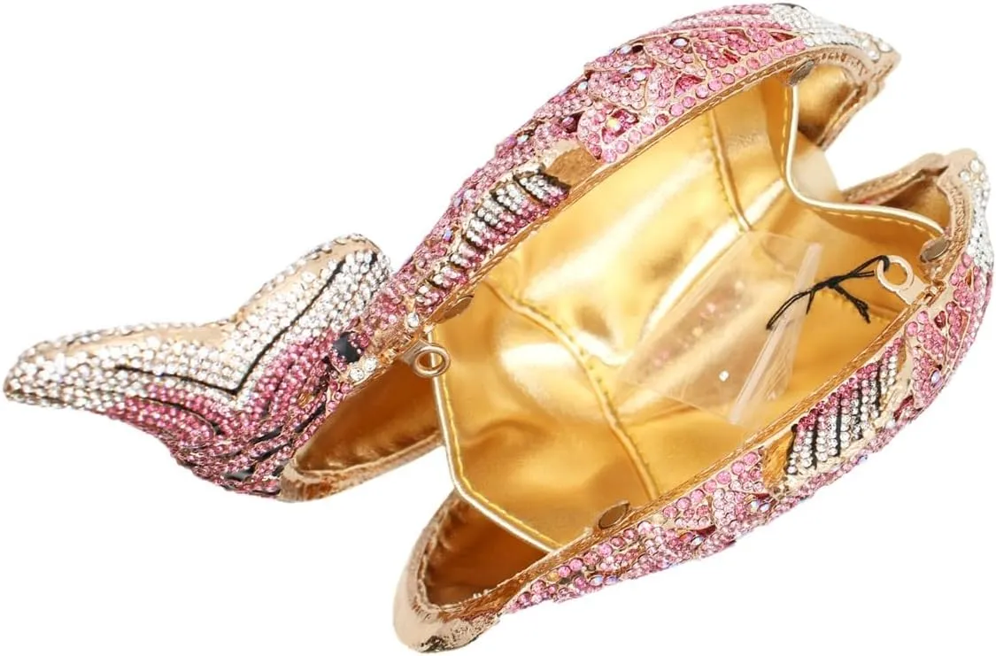 Women Mini Fish Clutch Luxury Rhinestones Purse Sparkling Banquet Handbag Wedding Party Clutch Bag