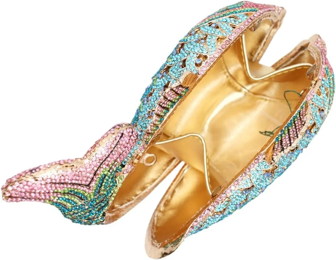 Women Mini Fish Clutch Luxury Rhinestones Purse Sparkling Banquet Handbag Wedding Party Clutch Bag