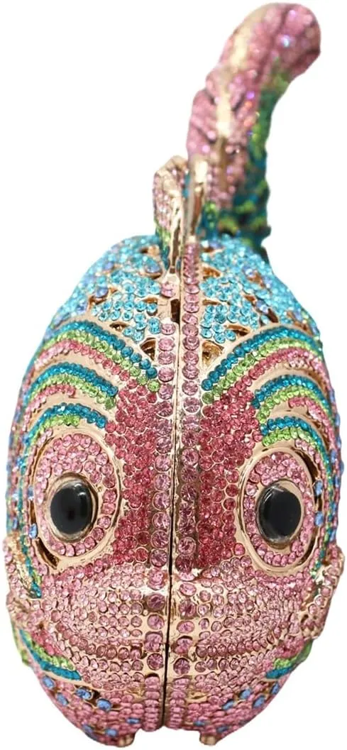 Women Mini Fish Clutch Luxury Rhinestones Purse Sparkling Banquet Handbag Wedding Party Clutch Bag