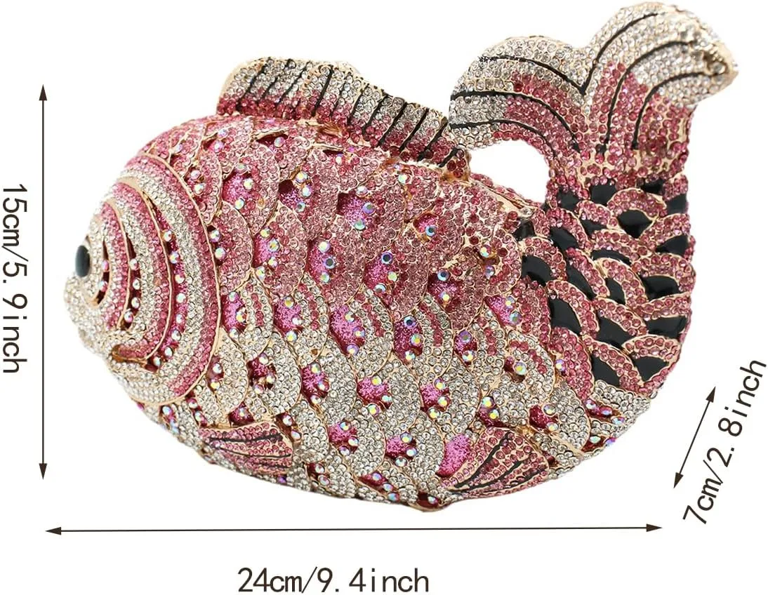Women Mini Fish Clutch Luxury Rhinestones Purse Sparkling Banquet Handbag Wedding Party Clutch Bag