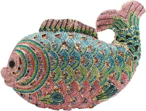Women Mini Fish Clutch Luxury Rhinestones Purse Sparkling Banquet Handbag Wedding Party Clutch Bag