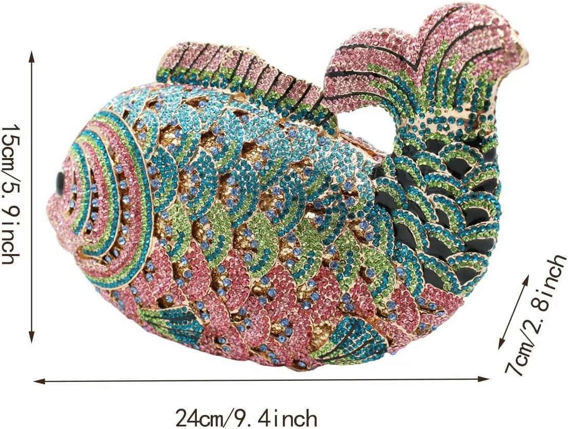 Women Mini Fish Clutch Luxury Rhinestones Purse Sparkling Banquet Handbag Wedding Party Clutch Bag