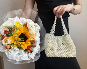 Women Pearl Clutch Bag Elegant Evening Handbag Handcrafted Beaded Purse for Wedding Party