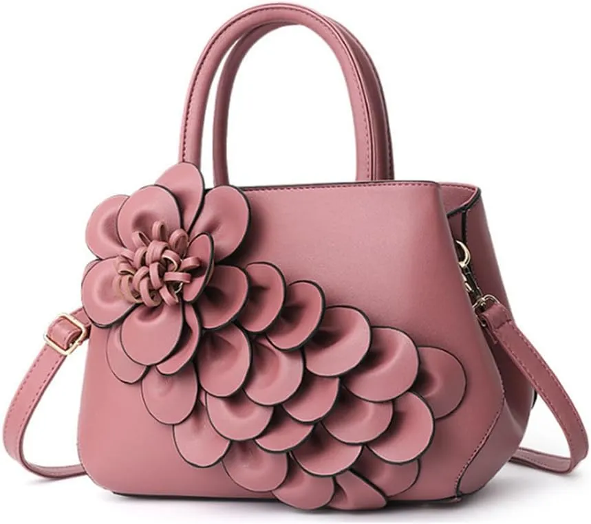 Women Petal Top Handle Handbag Purse PU Zipper Satchel Crossbody Shoulder Bag Tote Black