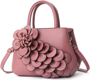 Women Petal Top Handle Handbag Purse PU Zipper Satchel Crossbody Shoulder Bag Tote Black
