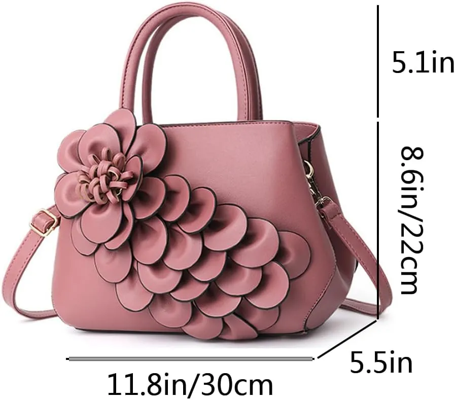 Women Petal Top Handle Handbag Purse PU Zipper Satchel Crossbody Shoulder Bag Tote Black