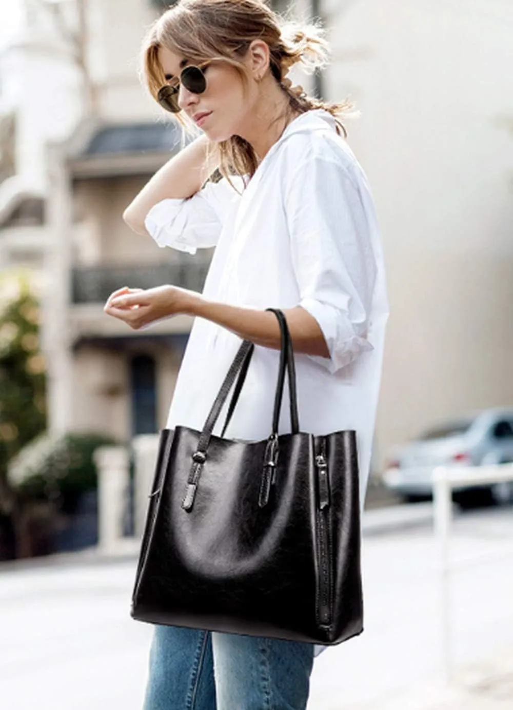 Women Retro Pu Leather Bucket Bag Luxury Lady Single Shoulder Bag Shopping Tote
