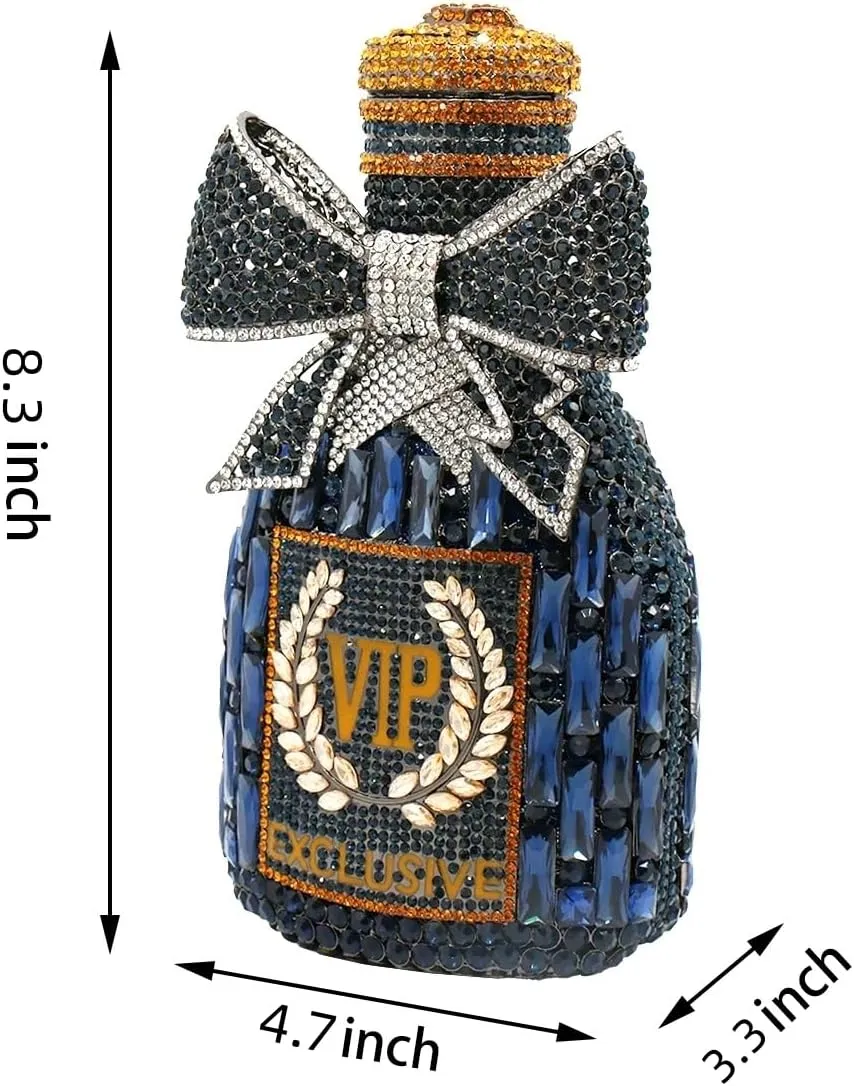 Women Rhinestone Clutch Purse Champagne Bottle Evening Bag Bling Diamond Handbag Unique Bride Purse for Paty Wedding