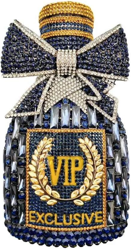 Women Rhinestone Clutch Purse Champagne Bottle Evening Bag Bling Diamond Handbag Unique Bride Purse for Paty Wedding