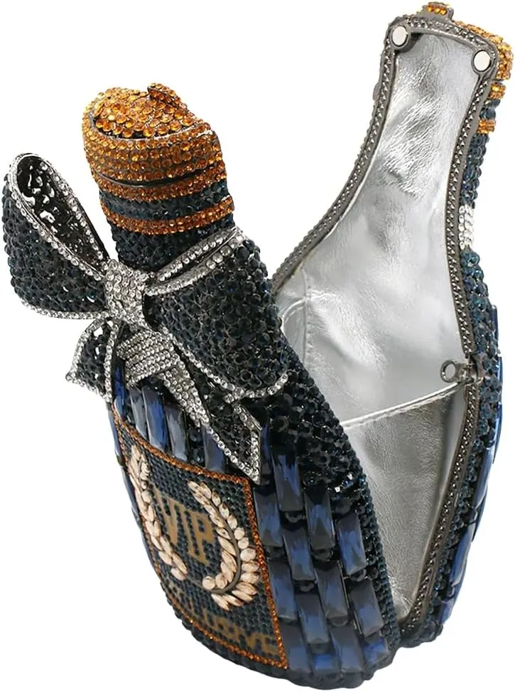 Women Rhinestone Clutch Purse Champagne Bottle Evening Bag Bling Diamond Handbag Unique Bride Purse for Paty Wedding