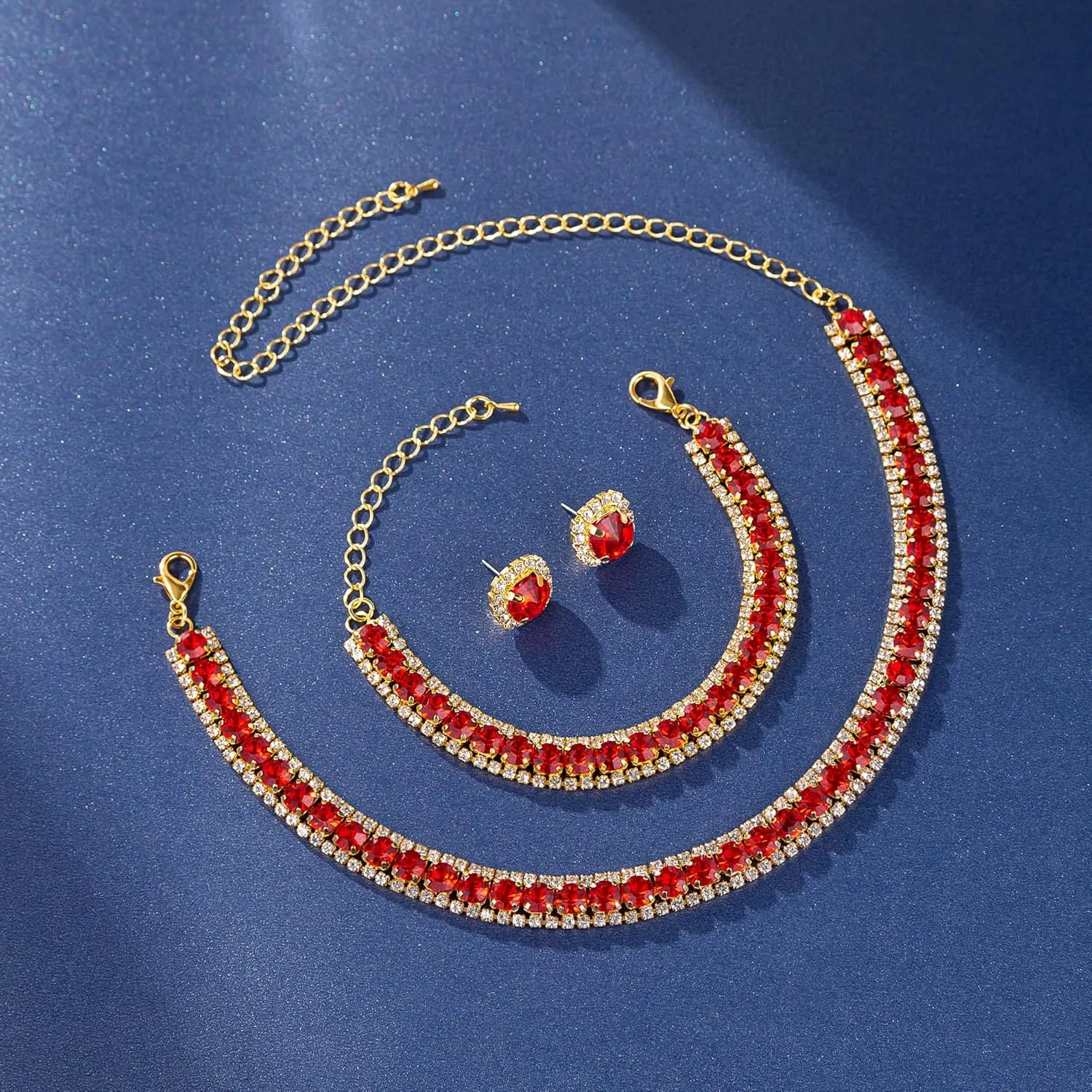 Women Rhinestone Crystal Jewelry Set Crystal Tennis Design Rhinestone Choker Necklace Link Bracelet Teardrop Earrings Set Wedding Bridal Bridesmaids Party