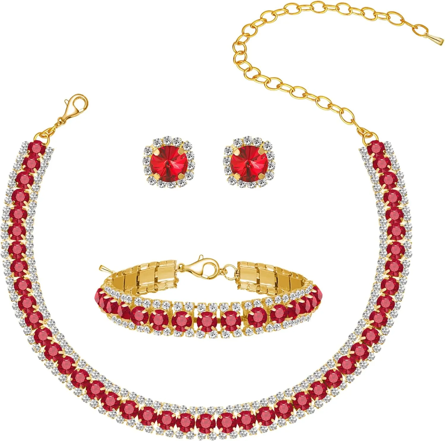 Women Rhinestone Crystal Jewelry Set Crystal Tennis Design Rhinestone Choker Necklace Link Bracelet Teardrop Earrings Set Wedding Bridal Bridesmaids Party