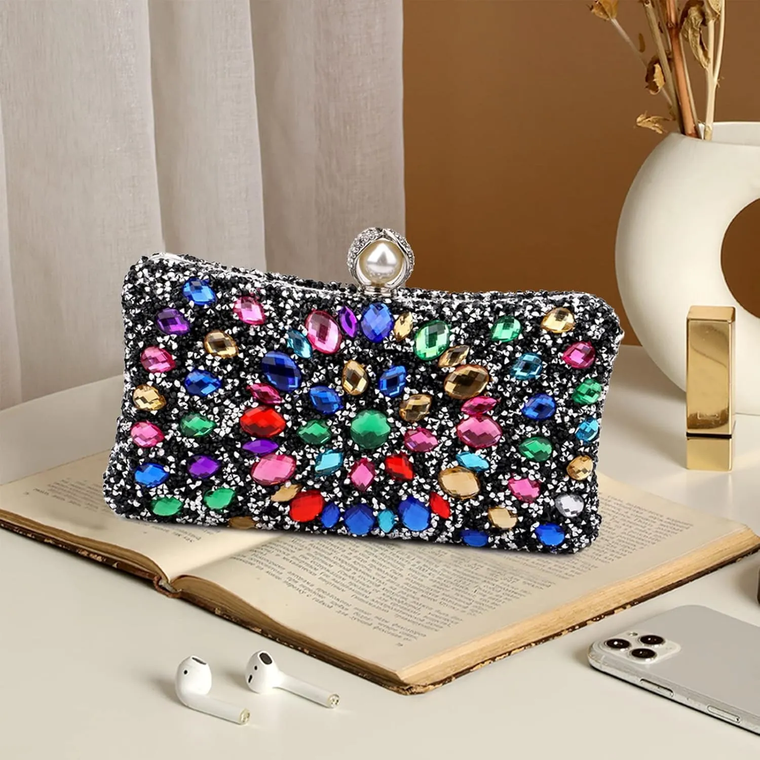 Women Rhinestone Evening Bag Multicolor Clutch Bag Luxury Crystal Handbag Bridal Wedding Purse