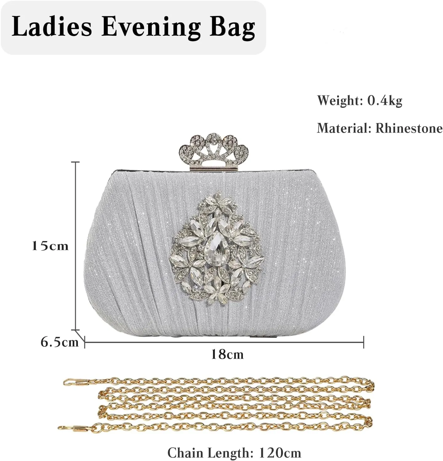 Women Rhinestone Evening Bag Sequin Pleated Clutch Bag Bridal Wedding Purse Crystal Handbag Elegant Shoulder Bag
