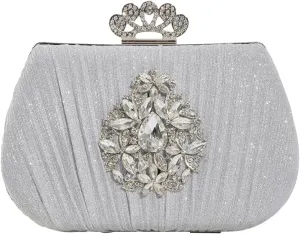 Women Rhinestone Evening Bag Sequin Pleated Clutch Bag Bridal Wedding Purse Crystal Handbag Elegant Shoulder Bag