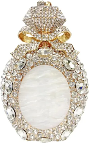 Women Rhinestone Perfume Bottle Clutch Purse Luxury Shell Crystal Evening Bag Cute Diamond Wedding Party Handbag
