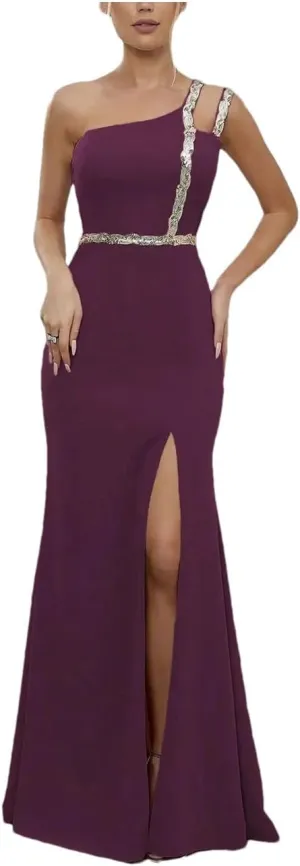 Women Sequin Ribbon Slit Backless Elegant Evening Gown Ball Party Dress Bridesmaid Dress