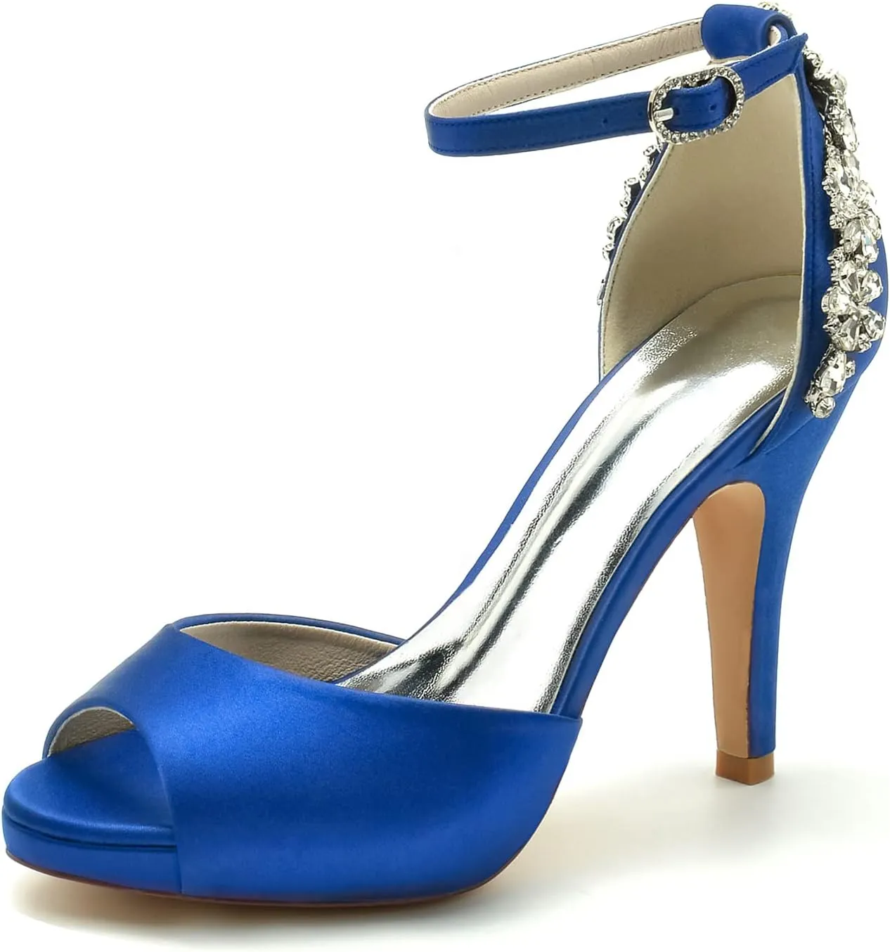 Women Sexy Peep Toe Rhinestone Stiletto High Heel Evening Pumps Ankle Strap Crystal Shoes