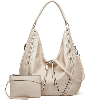 Women Shoulder Bag Tote Bag PU Leather Large Capacity Handbag Wallet Purse 2Pcs Set