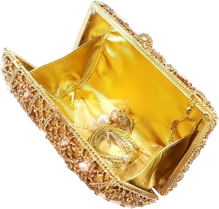Women Sparkling Rhinestone Clutch Purse Seaweed Crystal Evening Bag Wedding Handbag Shoulder Bag for Prom Party