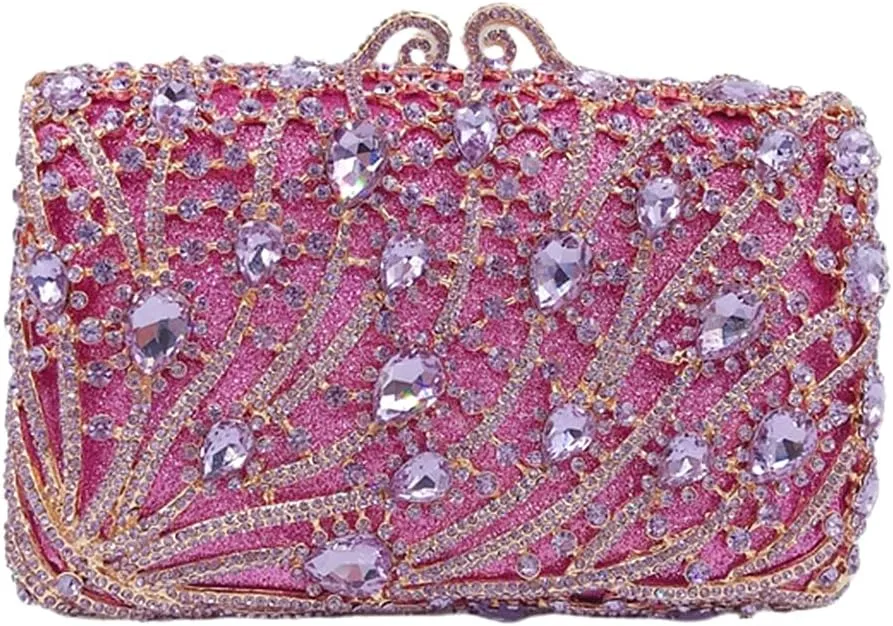 Women Sparkling Rhinestone Clutch Purse Seaweed Crystal Evening Bag Wedding Handbag Shoulder Bag for Prom Party