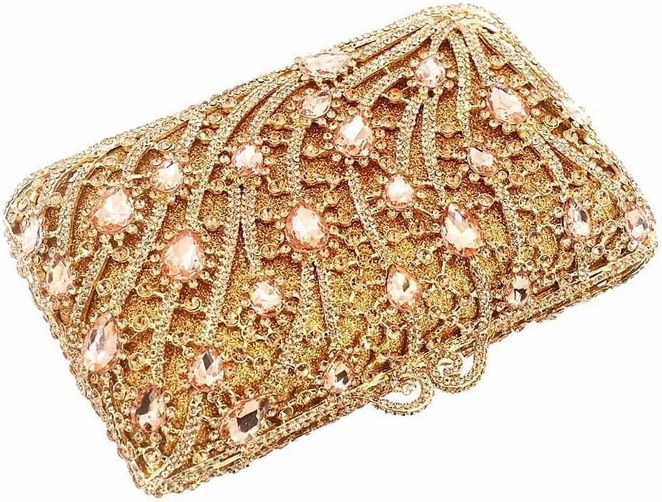 Women Sparkling Rhinestone Clutch Purse Seaweed Crystal Evening Bag Wedding Handbag Shoulder Bag for Prom Party