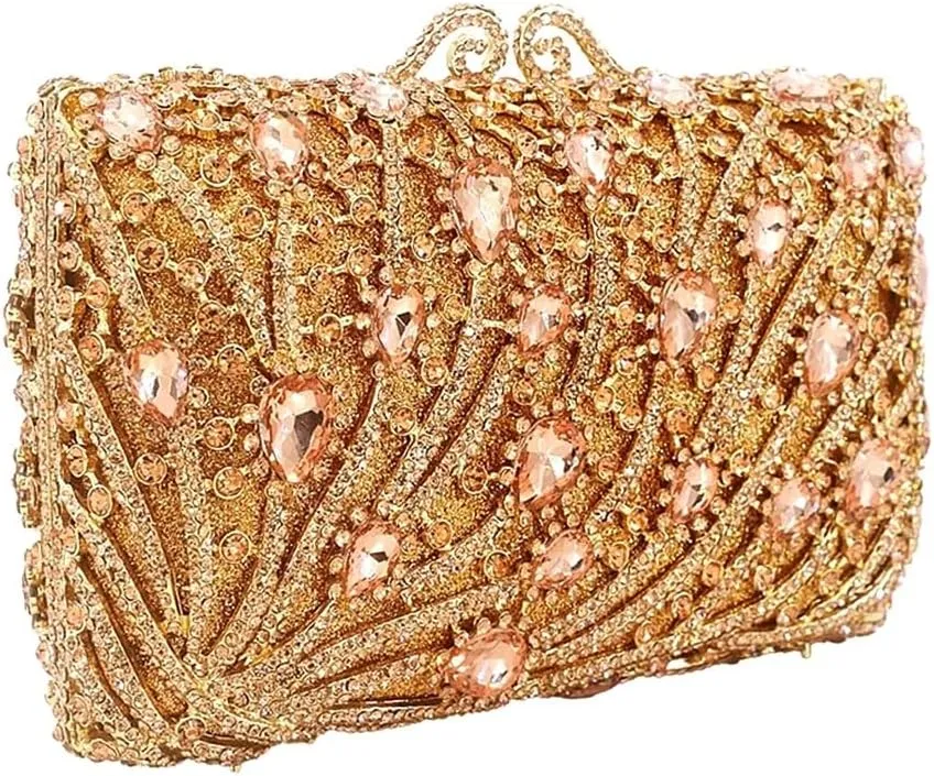 Women Sparkling Rhinestone Clutch Purse Seaweed Crystal Evening Bag Wedding Handbag Shoulder Bag for Prom Party