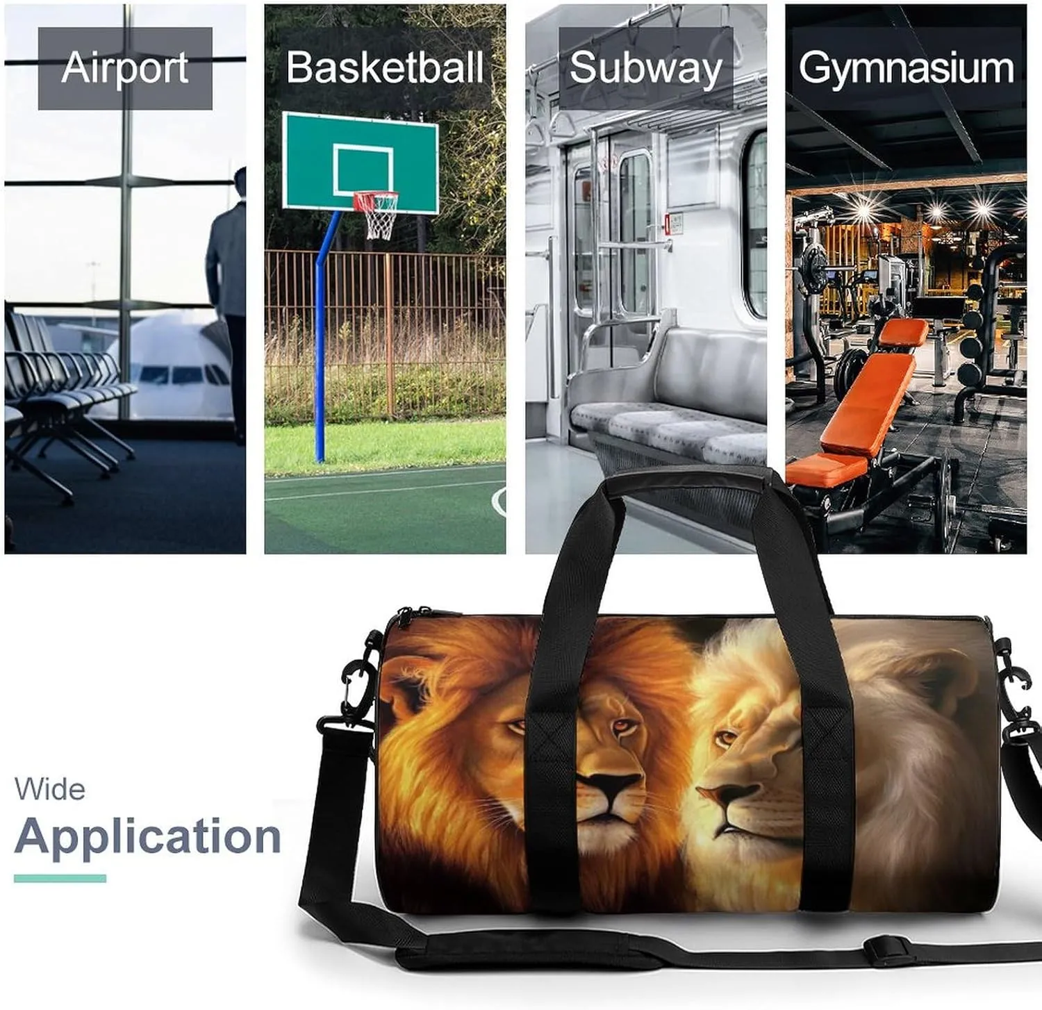 Women Sport Gym Duffle Bag, Portable Overnight Weekender Handbag Yellow Lion Animal King Yoga Bags with Wet Pocket for Fitness Travel