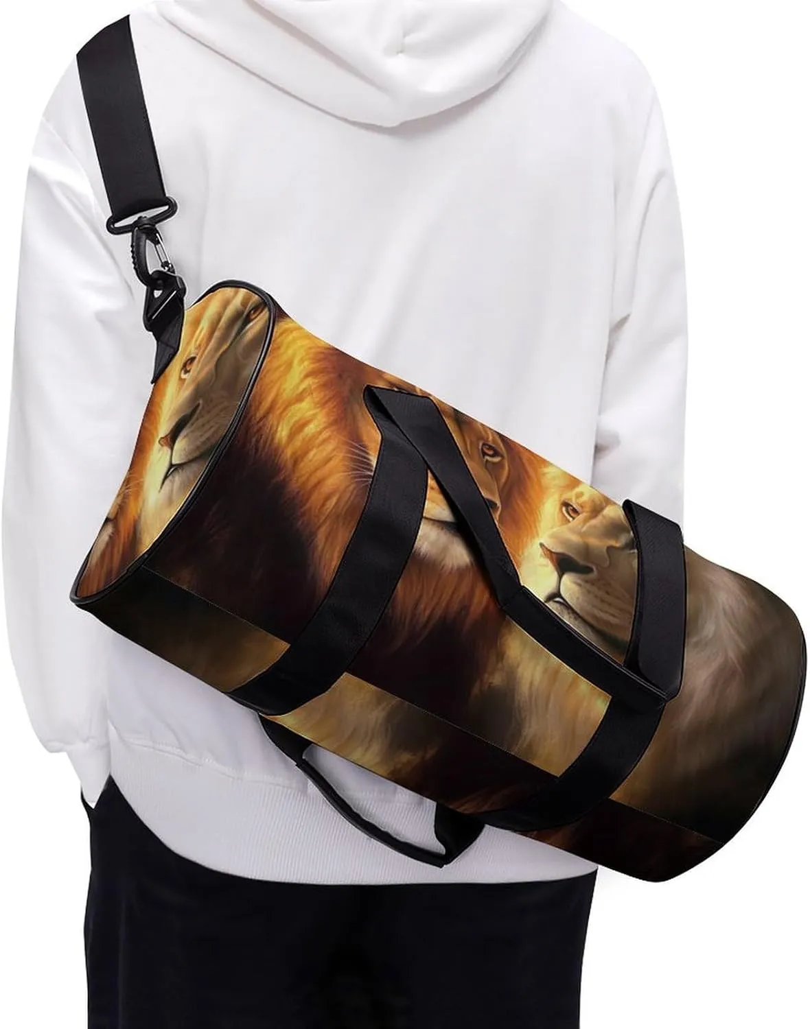 Women Sport Gym Duffle Bag, Portable Overnight Weekender Handbag Yellow Lion Animal King Yoga Bags with Wet Pocket for Fitness Travel