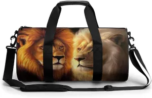 Women Sport Gym Duffle Bag, Portable Overnight Weekender Handbag Yellow Lion Animal King Yoga Bags with Wet Pocket for Fitness Travel