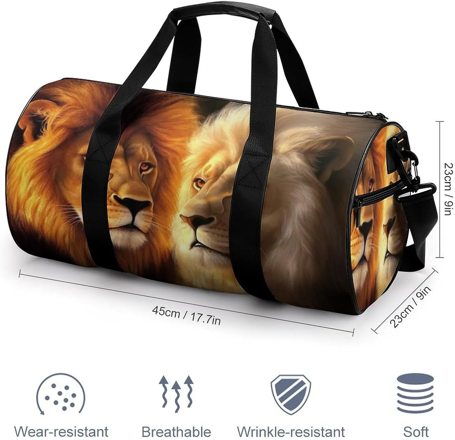 Women Sport Gym Duffle Bag, Portable Overnight Weekender Handbag Yellow Lion Animal King Yoga Bags with Wet Pocket for Fitness Travel