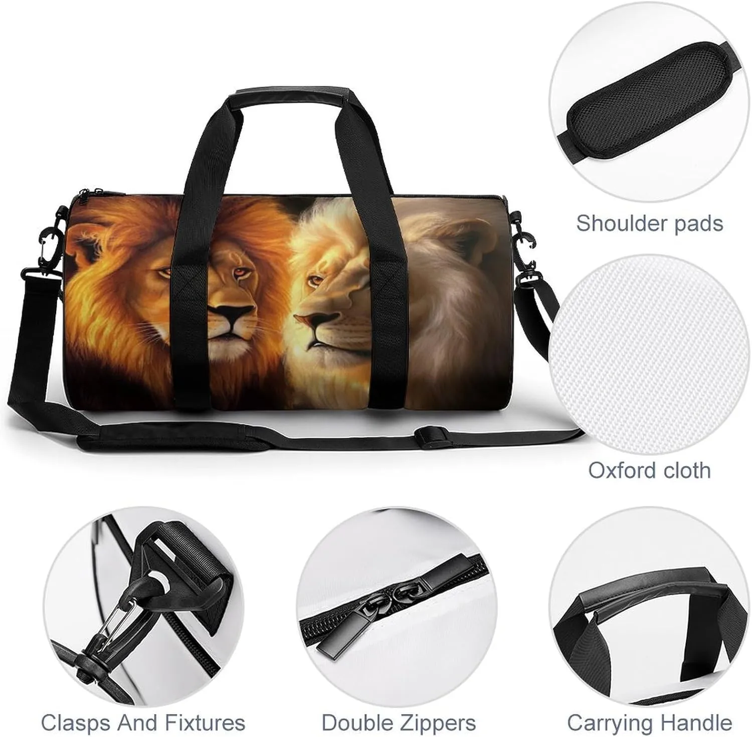 Women Sport Gym Duffle Bag, Portable Overnight Weekender Handbag Yellow Lion Animal King Yoga Bags with Wet Pocket for Fitness Travel