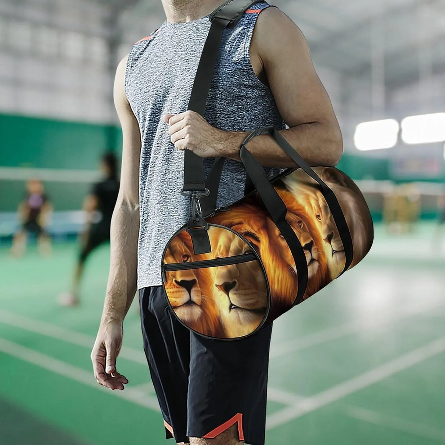 Women Sport Gym Duffle Bag, Portable Overnight Weekender Handbag Yellow Lion Animal King Yoga Bags with Wet Pocket for Fitness Travel
