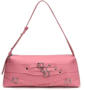Women Trendy Shoulder Bag PU Leather Y2k Underarm Bag Adjustable Strap Cool Girl Belt Buckle Bag Shopping Travel Par