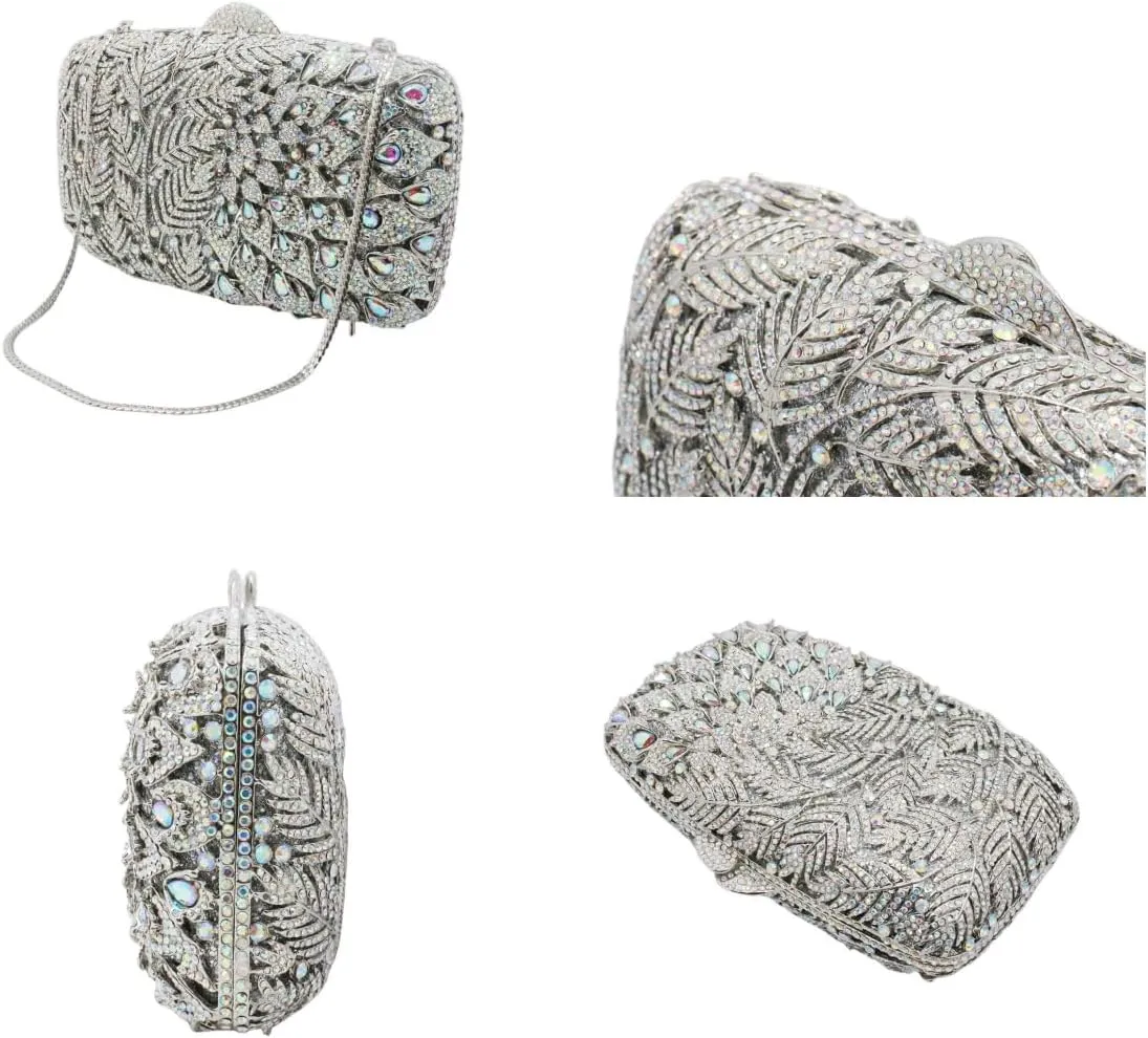 Women Vine Evening Handbag Sparkling Rhinestone Leaf Pattern Clutch Elegant Purse Bag for Party Wedding Banquet