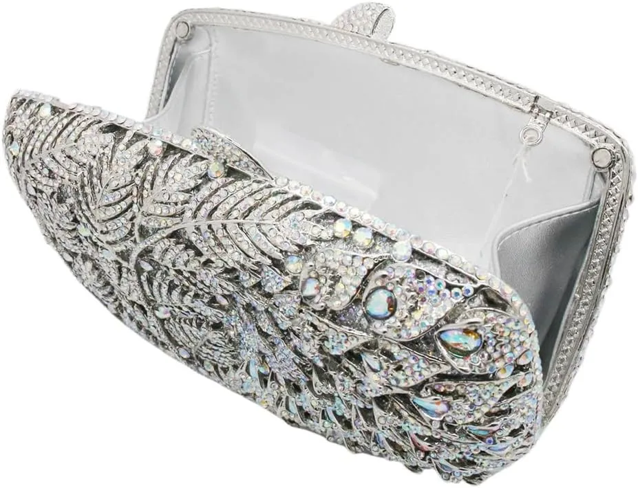 Women Vine Evening Handbag Sparkling Rhinestone Leaf Pattern Clutch Elegant Purse Bag for Party Wedding Banquet