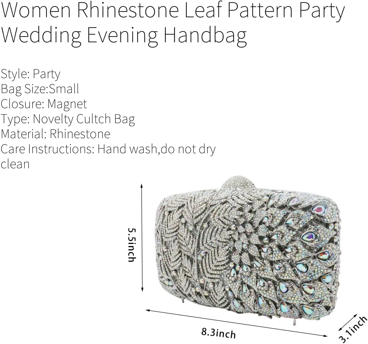 Women Vine Evening Handbag Sparkling Rhinestone Leaf Pattern Clutch Elegant Purse Bag for Party Wedding Banquet