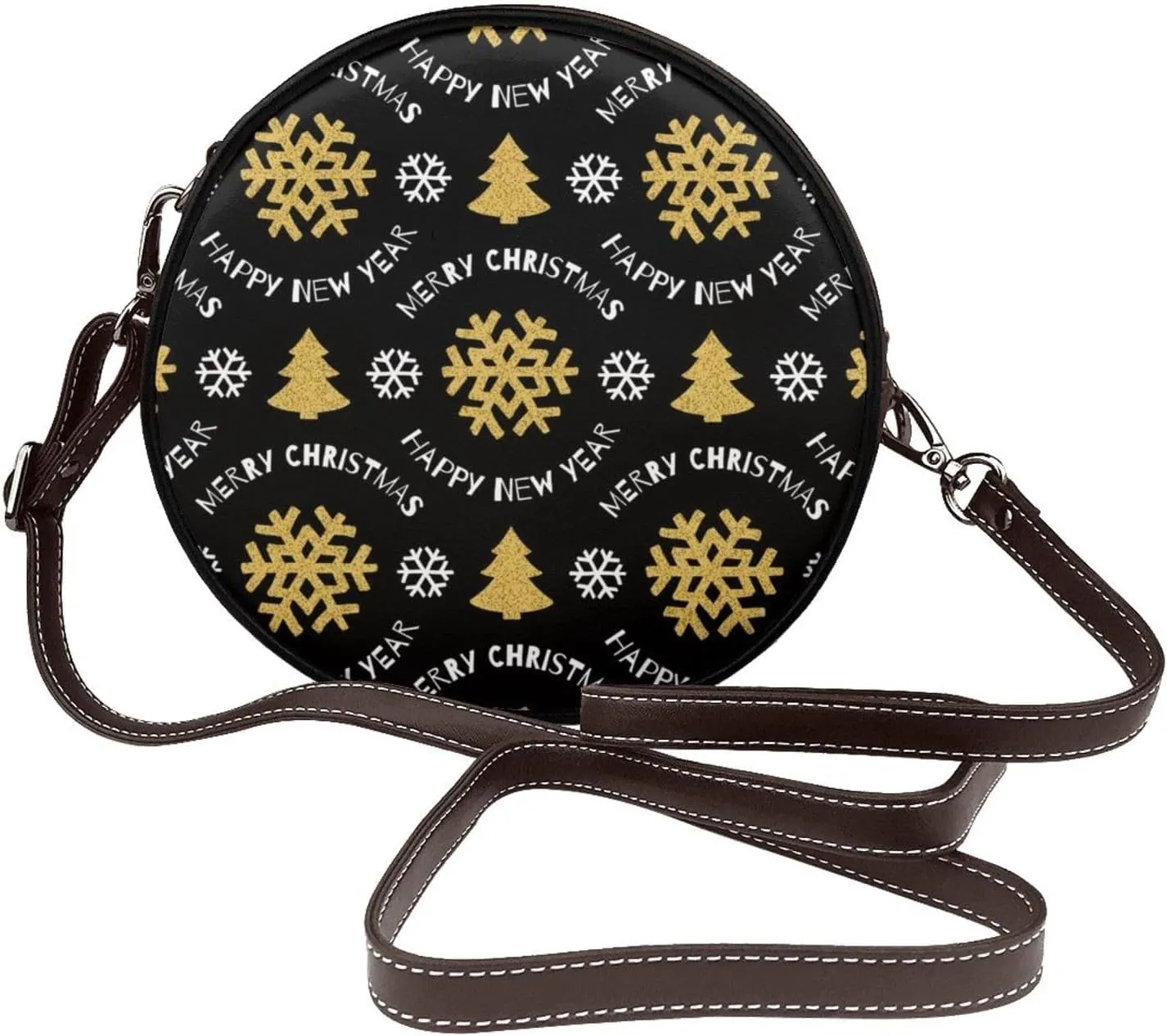 Women Vintage Style Faux Leather Crossbody Shoulder Bag, Ladies Purse Satchel Bag Circle Crossbody Bags for Women