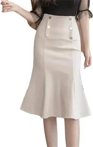 Women Winter Fashion Button High Waist Long Sexy Skirts Elegant Korean Office Midi Skirt