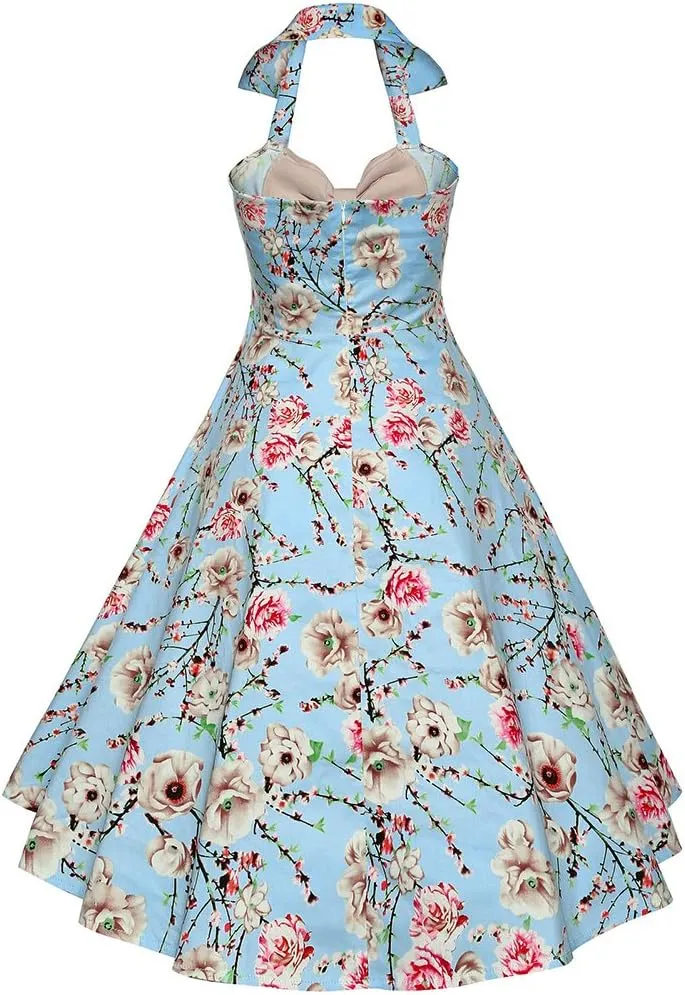 Womens 1950s Retro Rockabilly Princess Cosplay Dress Floral Halter Audrey Hepburn 50's 60's Party Costume Gown